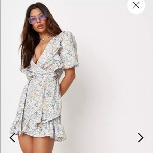 Lilac floral print ruffle wrap mini dress